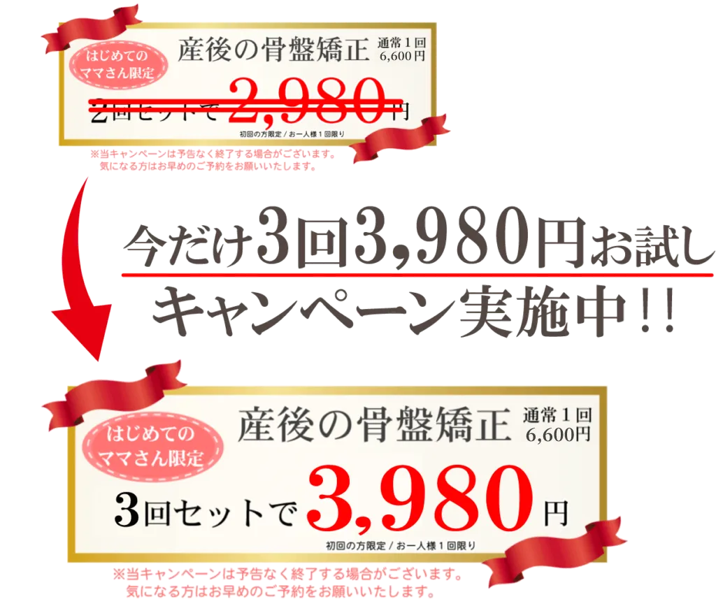産後骨盤矯正3回キャンペーンの案内